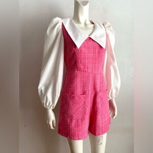 Super Cute PINK ROMPER White Collar & Cuffs 1960s STYLE Small